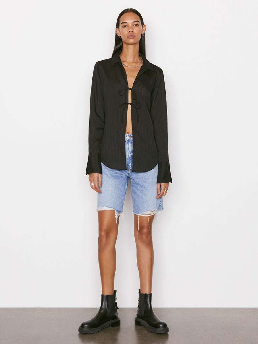 Women * | Budget Frame-Denim Delicate Tie Front Top — Noir