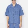 Men * | Cheapest Frame-Denim Short Sleeve Silk Denim Shirt — Men Blue Jean