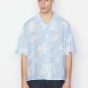 Men * | Cheapest Frame-Denim Men Short Sleeve Summer Shirt — Powder Blue Print