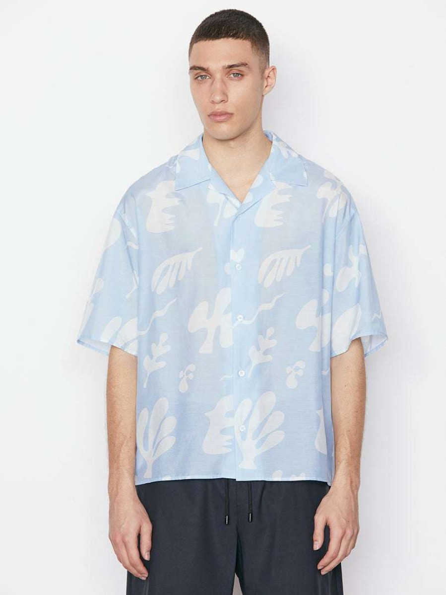 Men * | Cheapest Frame-Denim Men Short Sleeve Summer Shirt — Powder Blue Print