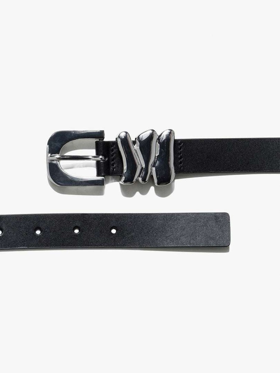 Women * | Flash Sale Frame-Denim Women Organic Shape Tri Keeper Belt — Noir Noir W/ Silver Hw