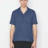 Men * | Best Deal Frame-Denim Men Short Sleeve Camp Collar Shirt — Navy