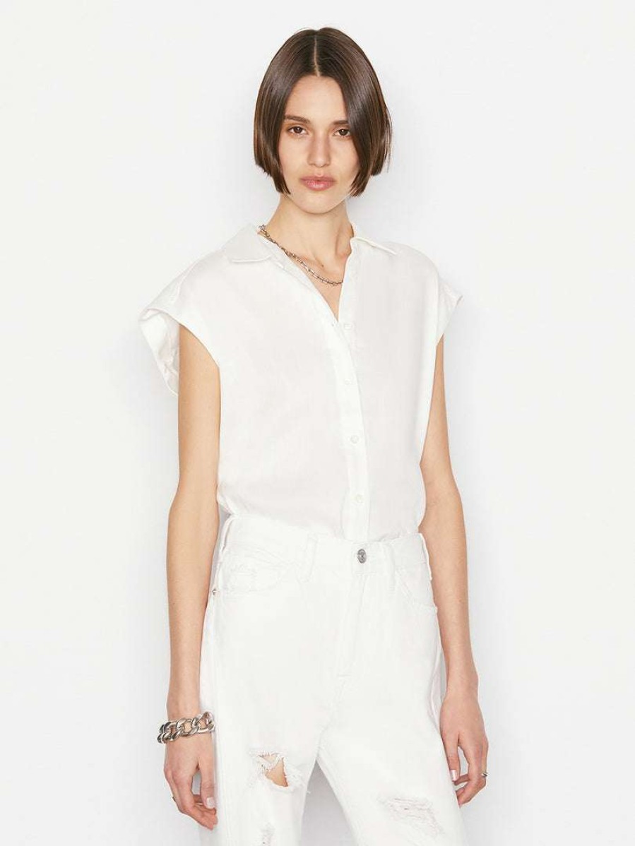 Women * | Best Pirce Frame-Denim Sleeveless Button Down — Off White