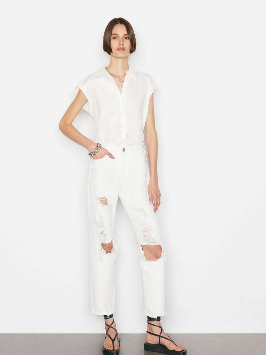 Women * | Best Pirce Frame-Denim Sleeveless Button Down — Off White