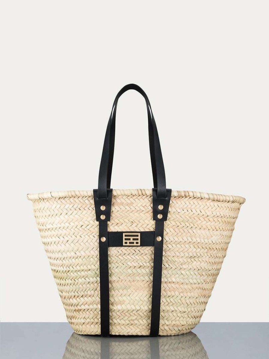 Women * | Coupon Frame-Denim Straw Tote — Women Noir