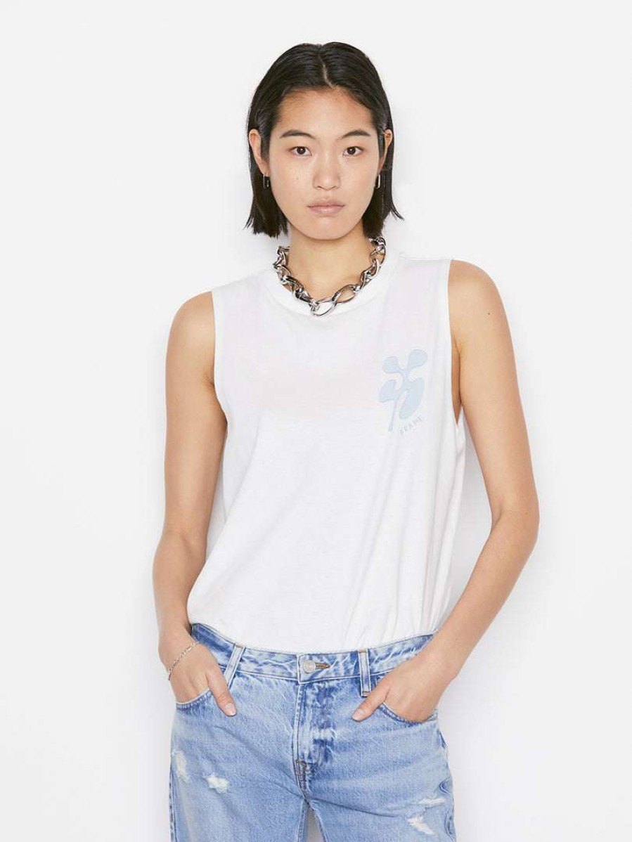 Women * | Top 10 Frame-Denim Women Abstract Muscle Tee — Blanc