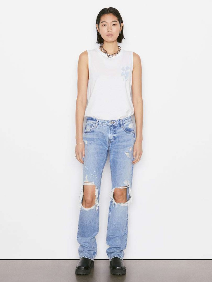 Women * | Top 10 Frame-Denim Women Abstract Muscle Tee — Blanc