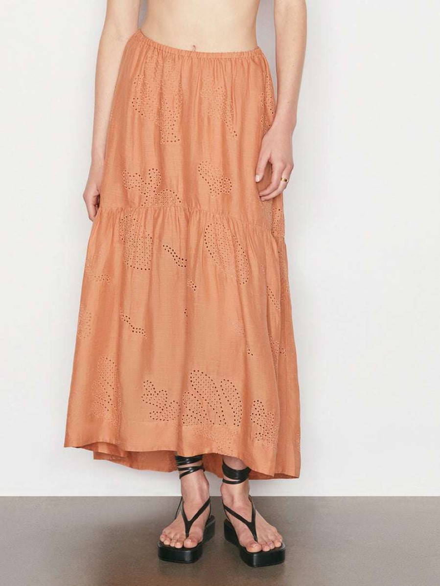 Women * | Promo Frame-Denim Eyelet Maxi Skirt — Terracotta