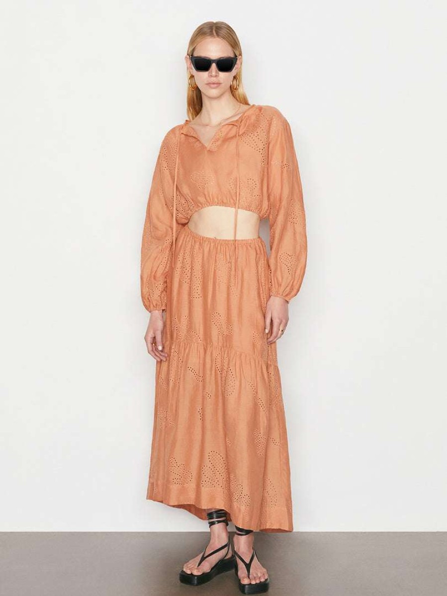 Women * | Promo Frame-Denim Eyelet Maxi Skirt — Terracotta