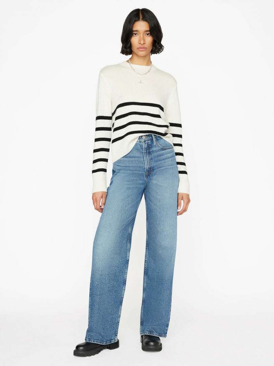 Women * | Outlet Frame-Denim Women Clean Crewneck Sweater — Off White Multi