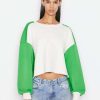 Women * | Flash Sale Frame-Denim Cropped Oversized Crew — Women Grass Green Multi