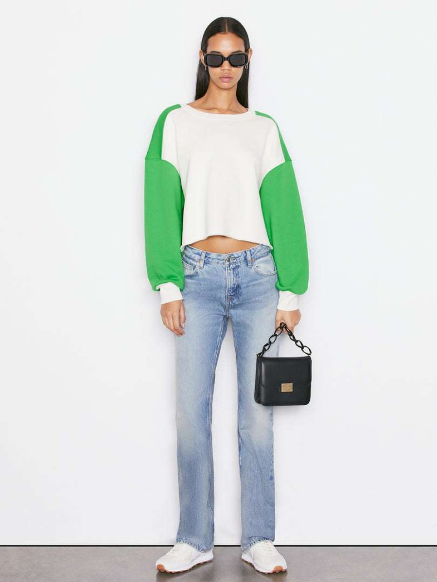 Women * | Flash Sale Frame-Denim Cropped Oversized Crew — Women Grass Green Multi