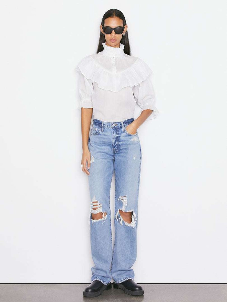 Women * | Best Deal Frame-Denim Women Ruffle Flounce Top — Blanc