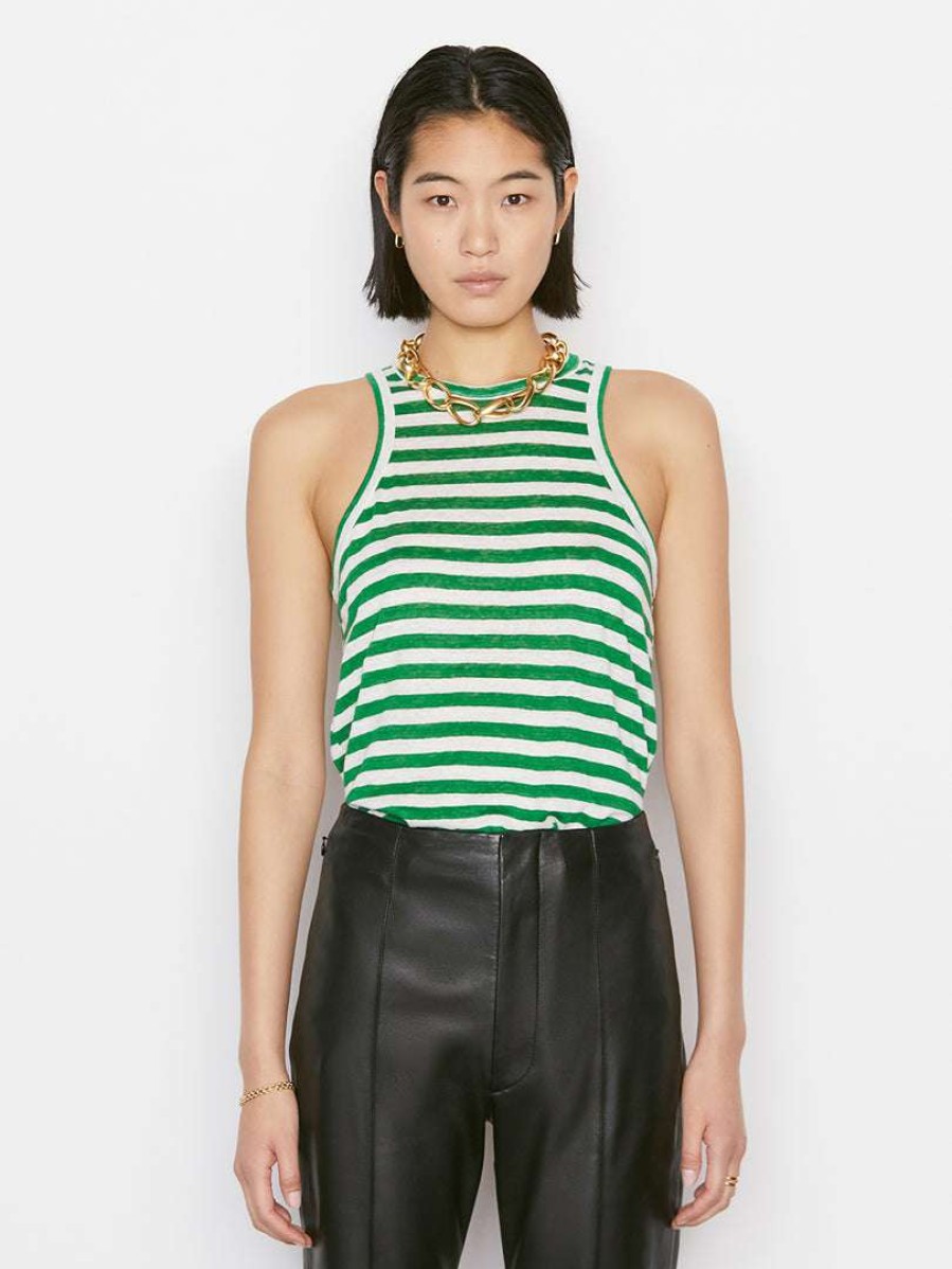 Women * | Top 10 Frame-Denim Striped Ringer Tank — Women Court Green Multi