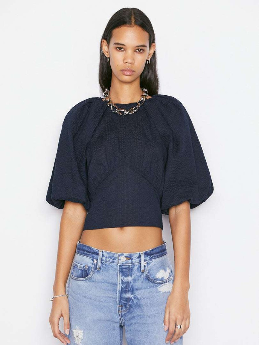 Women * | Buy Frame-Denim Women Gathered Seam Top — Navy