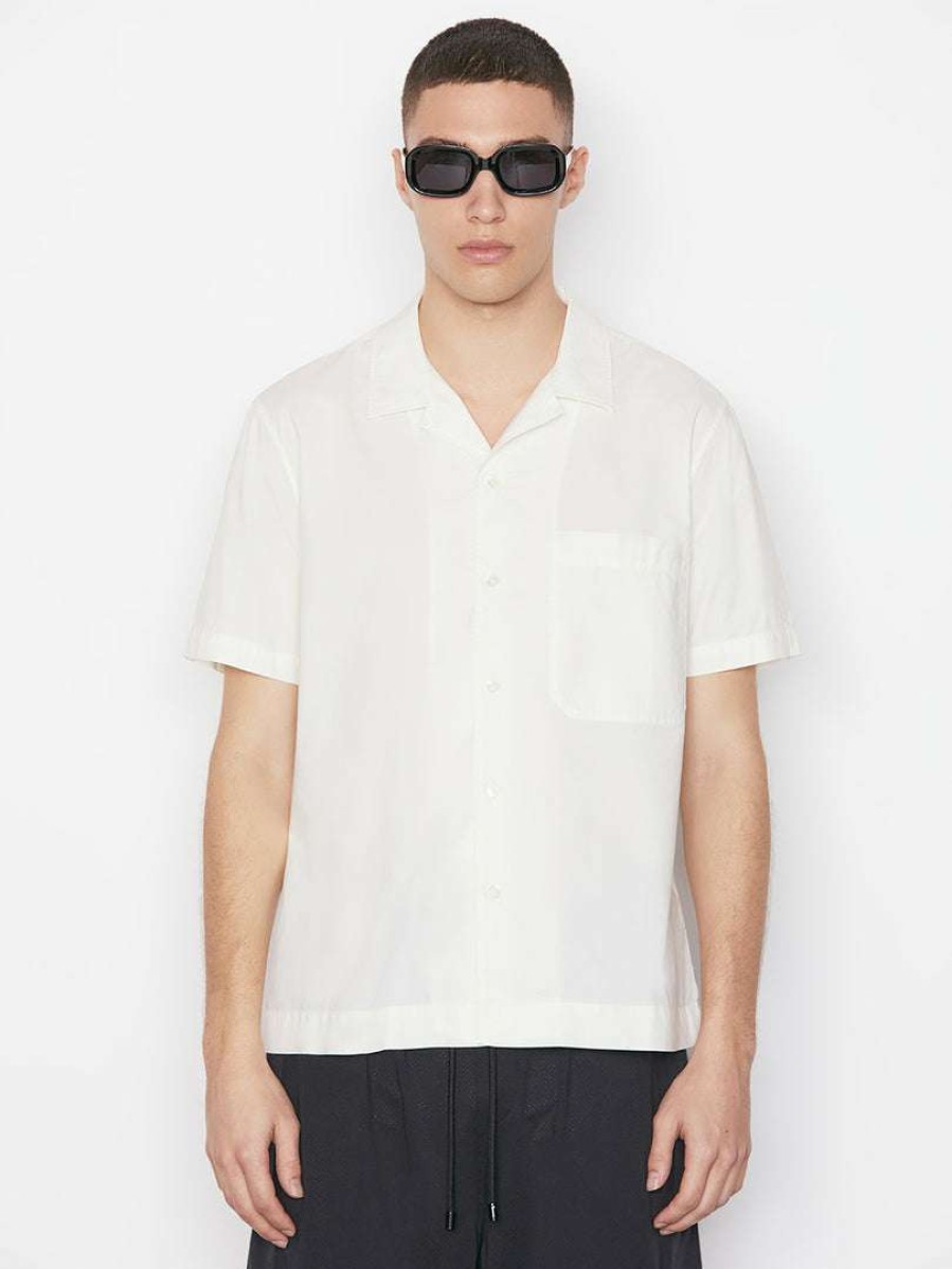 Men * | Brand New Frame-Denim Men Short Sleeve Camp Collar Shirt — Milk