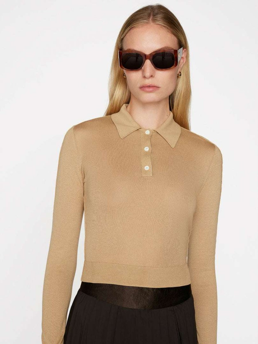 Women * | Coupon Frame-Denim Refined Polo Sweater — Women Taupe