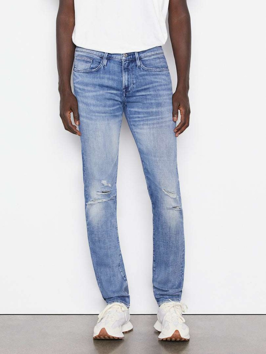 Men * | Flash Sale Frame-Denim Men L'Homme Slim Degradable — Blue Wave Rips