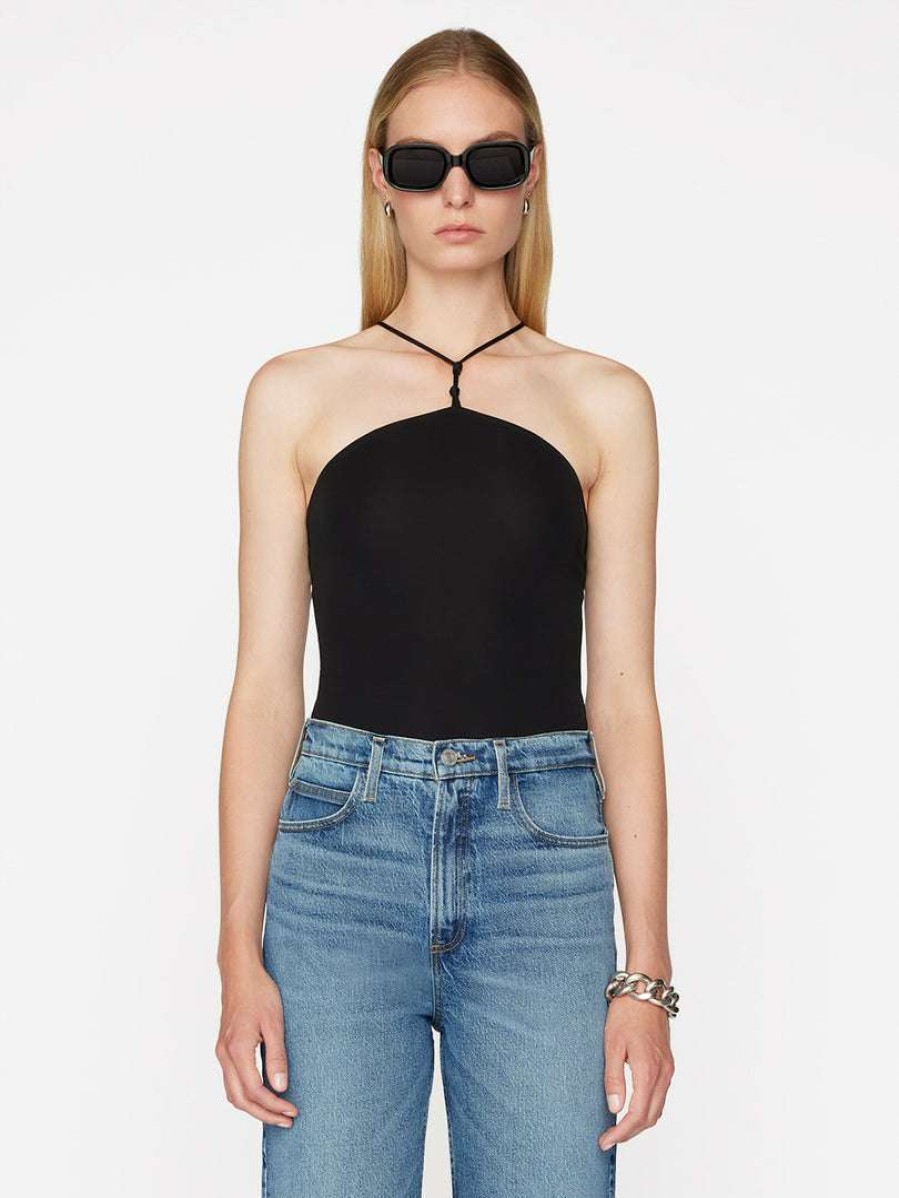 Women * | Best Sale Frame-Denim Women Delicate Knot Bodysuit — Noir