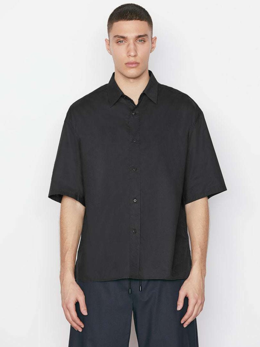 Men * | Deals Frame-Denim Short Sleeve Oversized Shirt — Men Noir