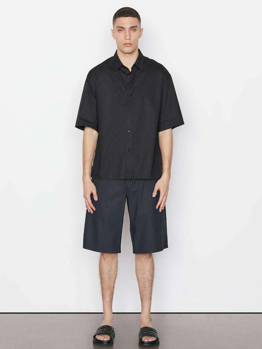 Men * | Deals Frame-Denim Short Sleeve Oversized Shirt — Men Noir