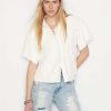 Women * | Flash Sale Frame-Denim Pleated Leather Lounge Shirt — Bone