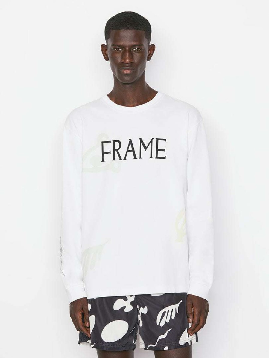 Men * | Promo Frame-Denim Men Abstract Print Long Sleeve Tee — Blanc