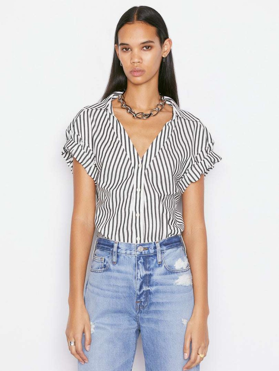 Women * | Coupon Frame-Denim Rolled Sleeve Top — Women Noir Multi