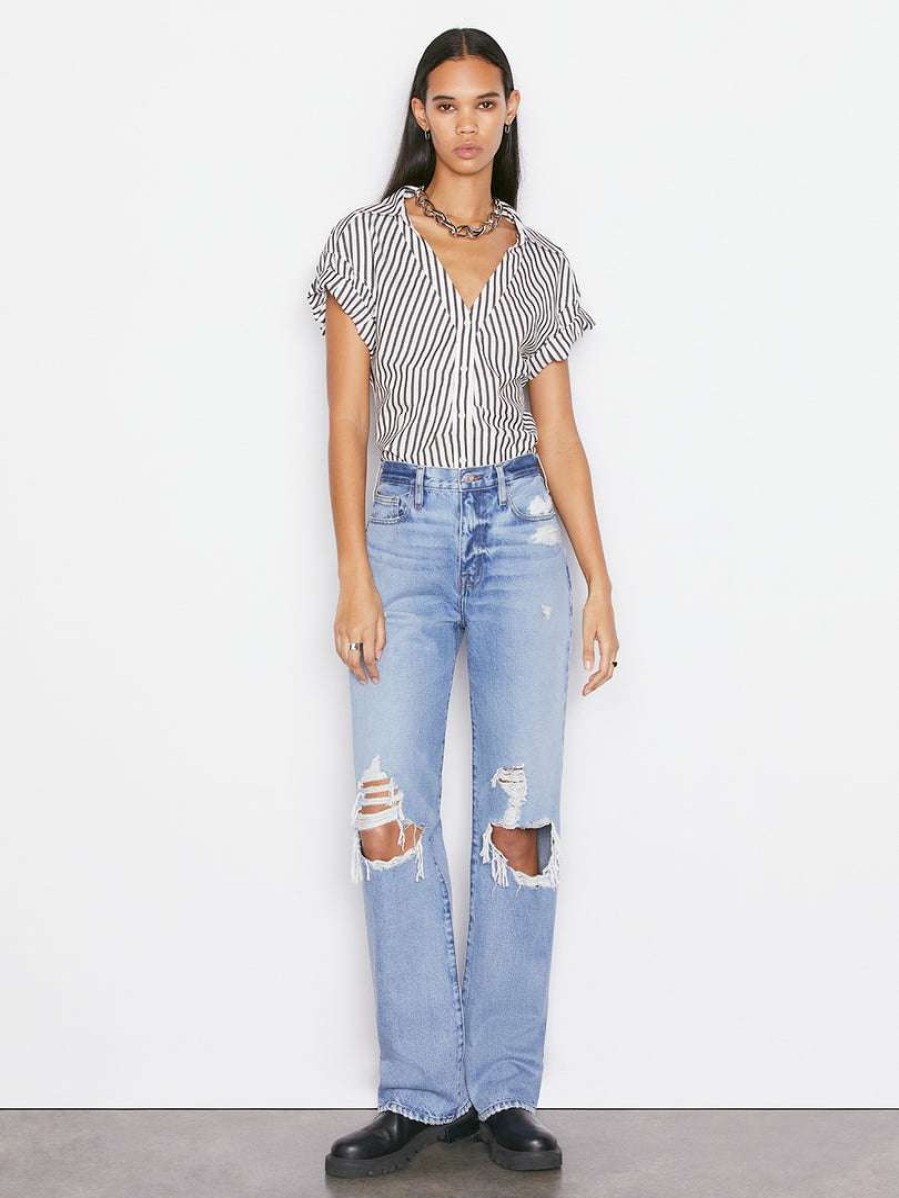 Women * | Coupon Frame-Denim Rolled Sleeve Top — Women Noir Multi