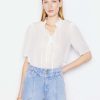 Women * | Best Deal Frame-Denim Tie-Neck Ruffle Popover — Women Blanc