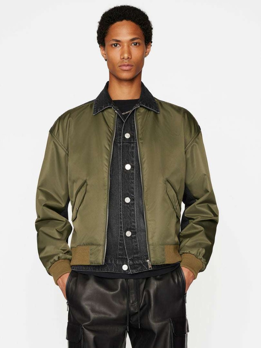 Men * | Flash Sale Frame-Denim Layered Double Jacket — Khaki Black Washed