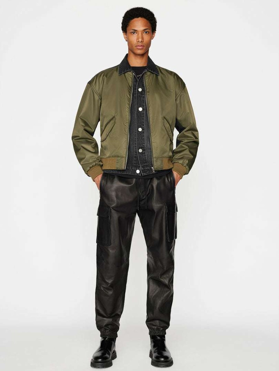 Men * | Flash Sale Frame-Denim Layered Double Jacket — Khaki Black Washed