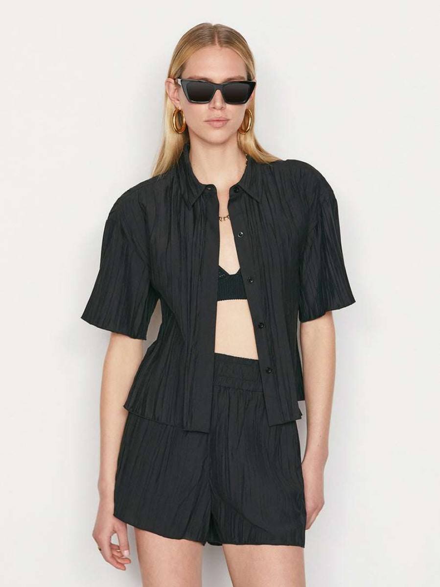 Women * | Buy Frame-Denim Pleated Lounge Shirt — Noir