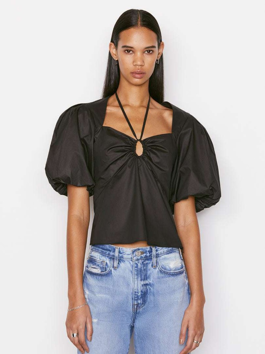 Women * | Coupon Frame-Denim Women Tie Neck Top — Noir