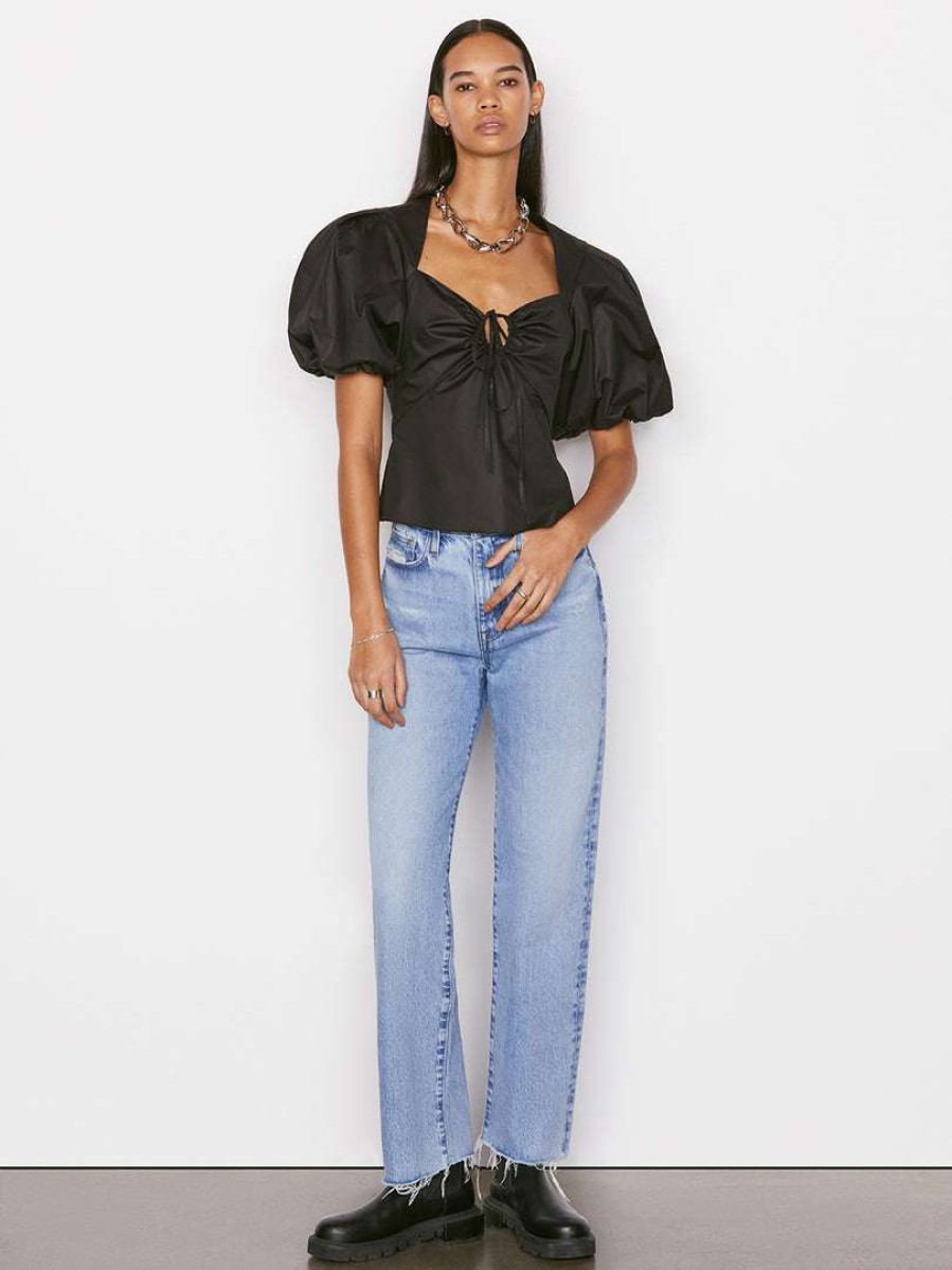 Women * | Coupon Frame-Denim Women Tie Neck Top — Noir