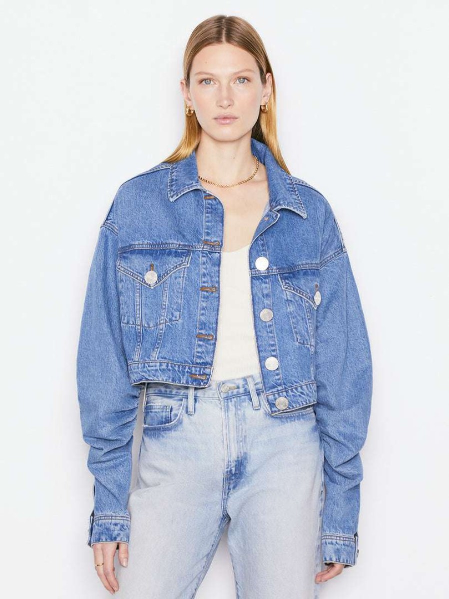 Women * | Best Pirce Frame-Denim Ruched Sleeve Denim Jacket — Women Sea Level