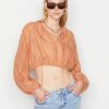 Women * | Top 10 Frame-Denim Women Shirred Crop Eyelet Blouse — Terracotta