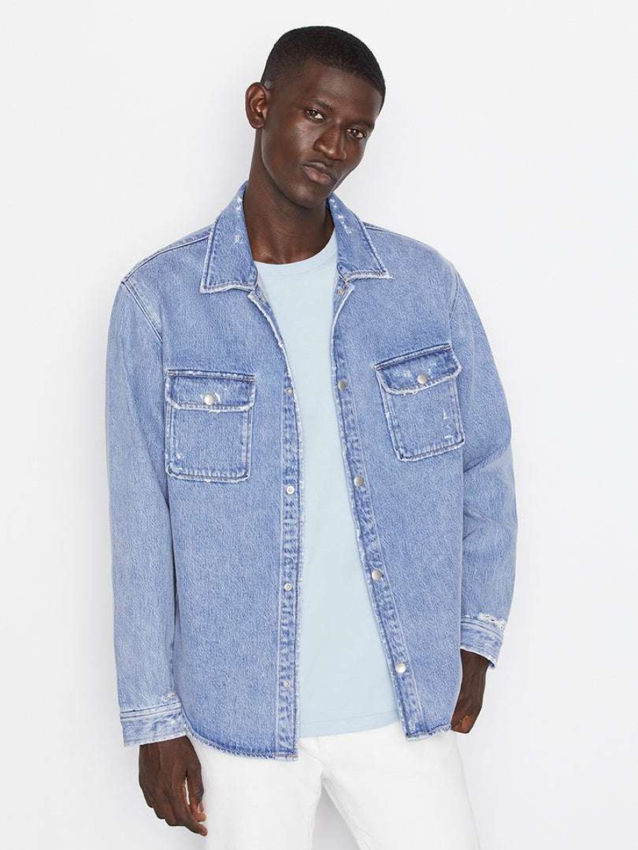 Men * | Brand New Frame-Denim Men Denim Shirt Jacket — Indigo Shred