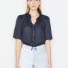 Women * | Budget Frame-Denim Tie-Neck Ruffle Popover — Navy