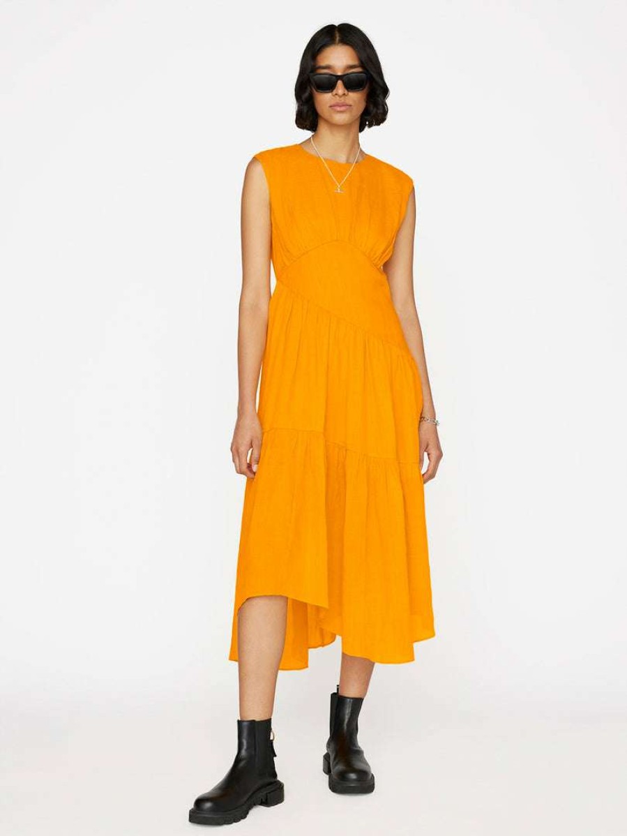 Women * | Promo Frame-Denim Women Gathered Seam Dress — Kumquat