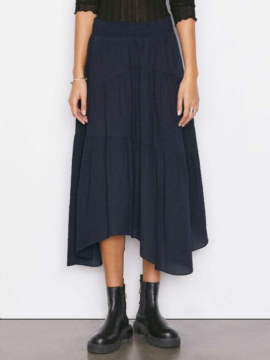 Women * | Best Pirce Frame-Denim Women Gathered Seam Skirt — Navy