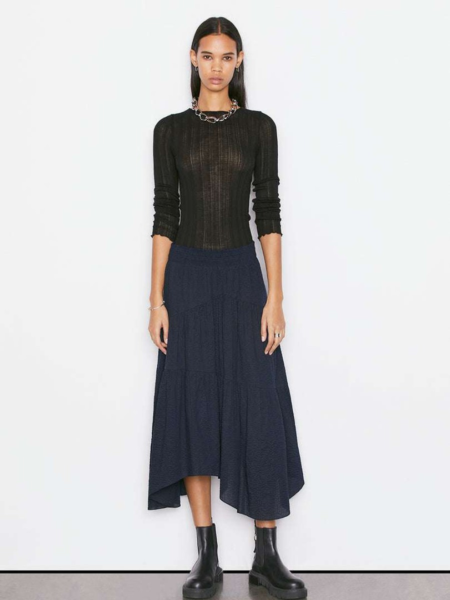 Women * | Best Pirce Frame-Denim Women Gathered Seam Skirt — Navy