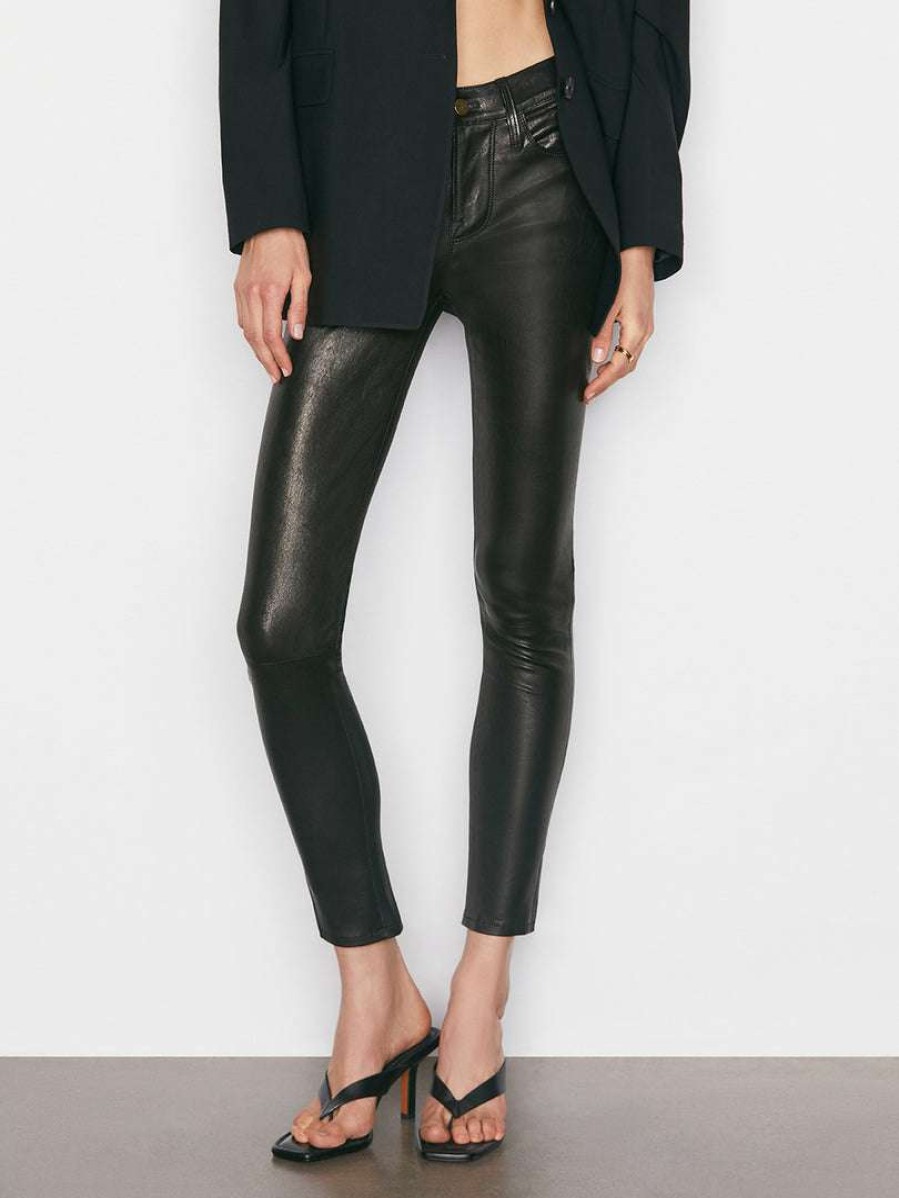 Women * | Best Sale Frame-Denim Women Le Skinny De Jeanne Leather Pant — Washed Black