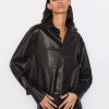 Women * | New Frame-Denim The Cutoff Oversized Leather Shirt — Noir