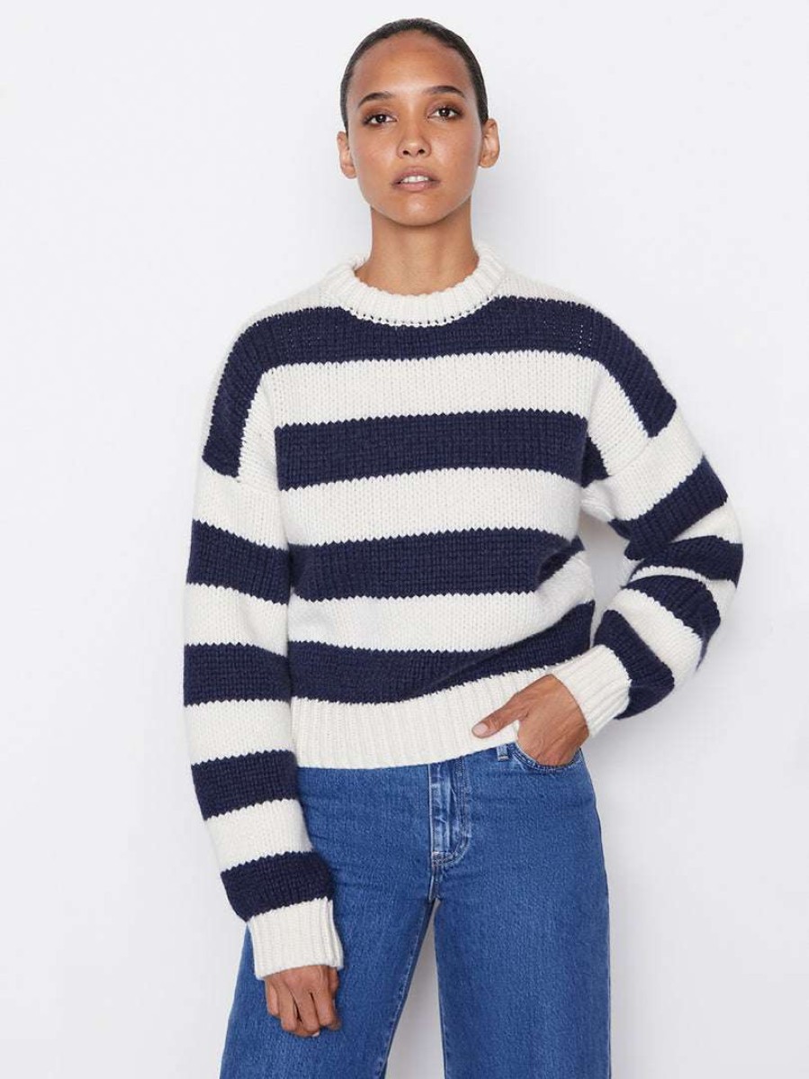 Women * | Brand New Frame-Denim Oversized Crew Sweater — Women Navy Multi