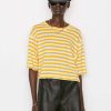 Women * | Cheapest Frame-Denim Striped Boxy Crop Tee — Kumquat Multi