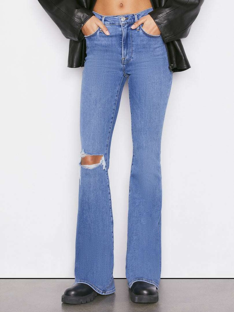 Women * | Hot Sale Frame-Denim Le High Flare — Women Sunfaded Rips