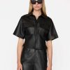 Women * | New Frame-Denim Women Leather Safari Shirt — Noir