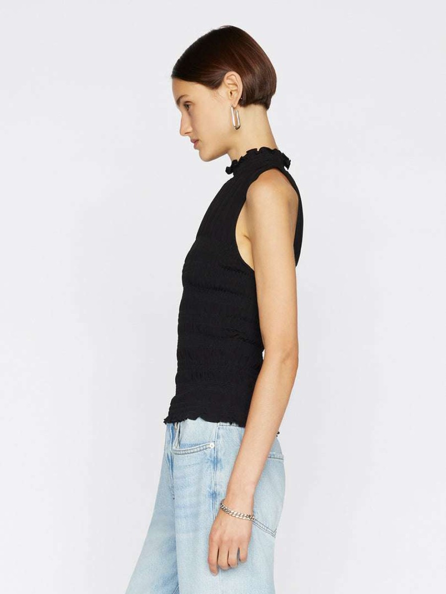 Women * | Budget Frame-Denim Women Smocked Knit Halter Top — Noir