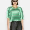 Women * | Best Reviews Of Frame-Denim Women Striped Boxy Crop Tee — Court Green Multi